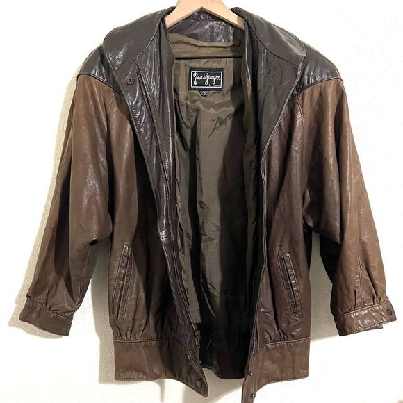 Vintage Gino di Giorgio By Comint Brown Leather Bomber Jacket Coat Size S - Picture 6 of 15